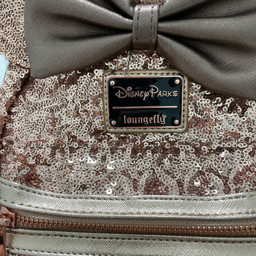 Disney Parks Loungefly Sequined Rose Gold Mini Backpack Minnie Mouse Ears NWT - Picture 4 of 4